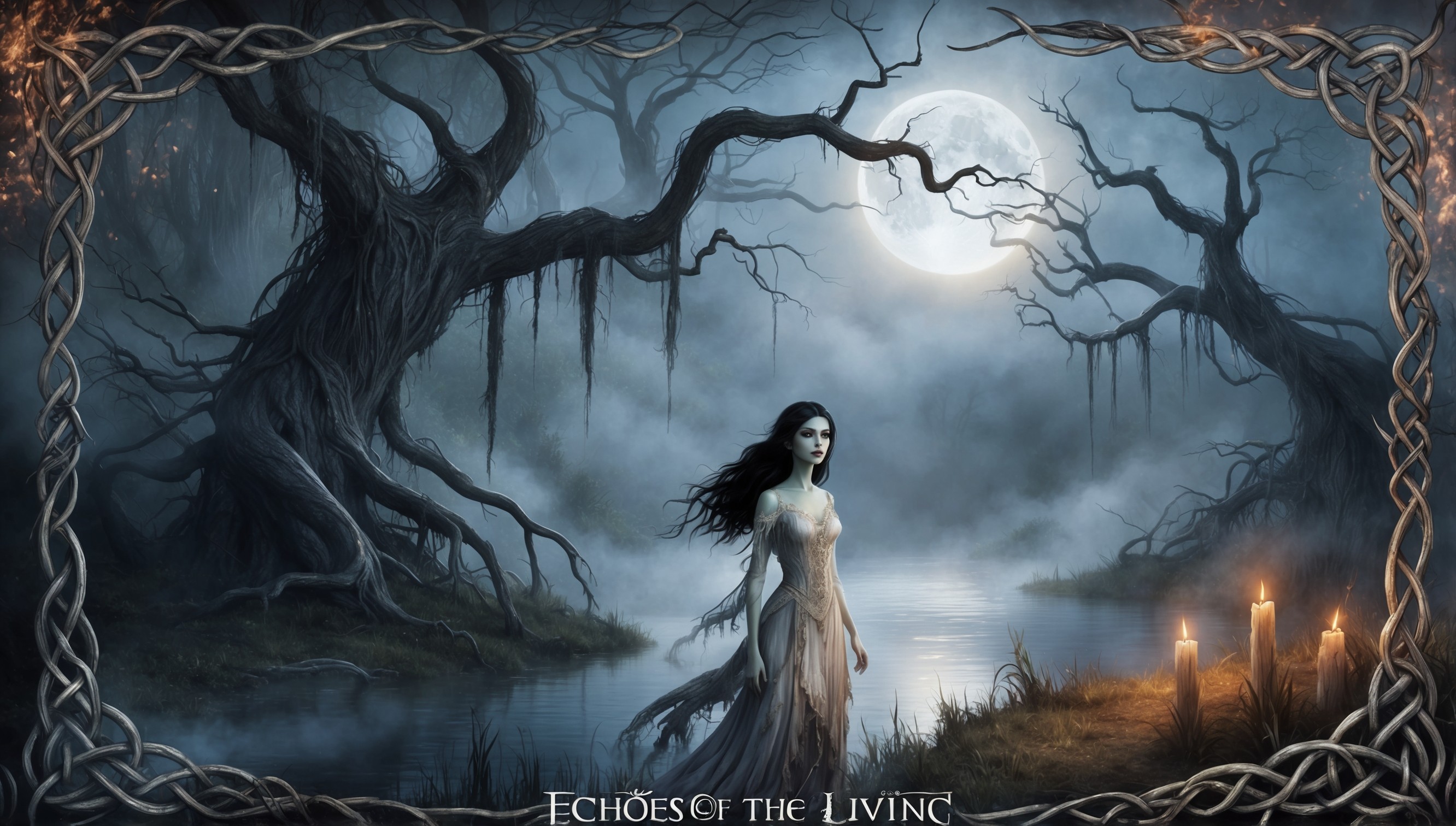 A hauntingly beautiful illustration of a mystical realm, inspired by the 