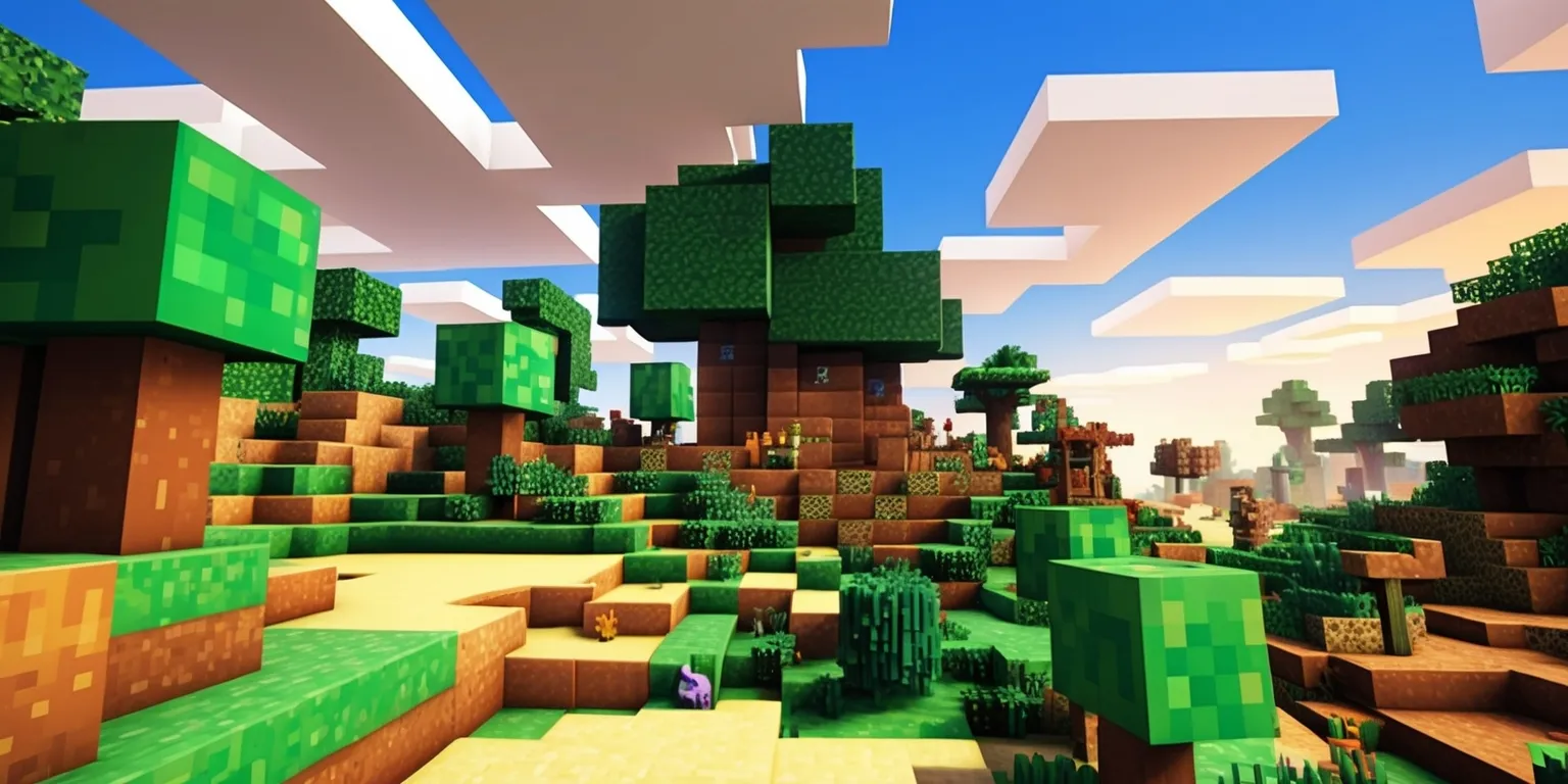 A vibrant and detailed digital artwork depicting a scene from the sandbox game Hytale, with a mix of blocky terrain and lush environments, featuring a variety of cubic structures, trees, and creatures, set against a bright and cloudy sky with a warm color palette, including shades of green, brown, and blue, with characters or creatures in the distance, showcasing the game's unique pixelated style and creative freedom, with intricate details and textures, and a sense of depth and dimensionality, inviting the viewer to explore the world of Hytale.